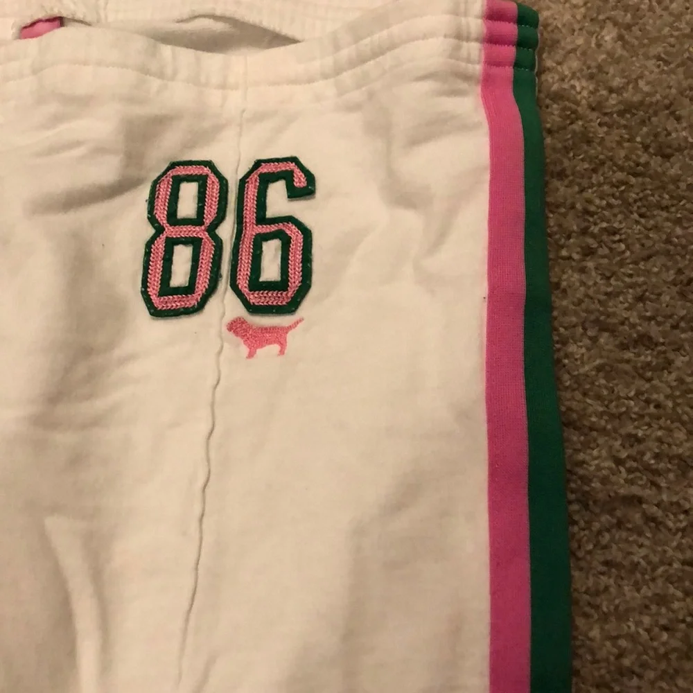 PINK Victoria's Secret White Joggers with Pink and Green Accents - Picture 2 of 6